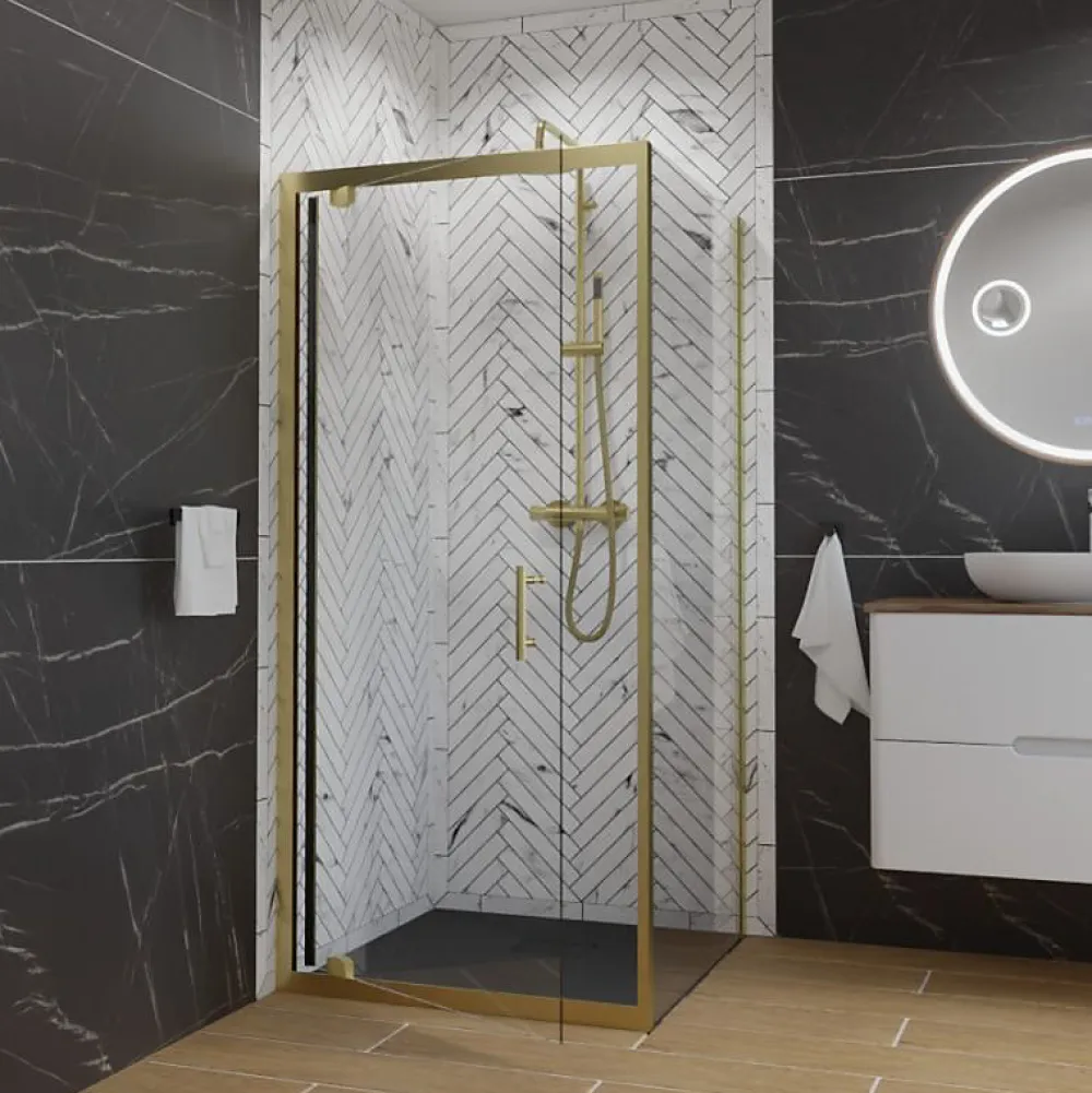 Cuisibane Paroi de douche d'angle porte pivotante + retour fixe GOLDY 90 cm x 90 cm