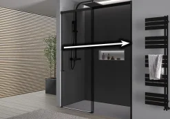 Porte De Douche|Bernstein Paroi de douche en niche 195x110cm, profil noir mat, Verre gris 8mm, Cabine de douche encastrée porte coulissante - DX906 FLEX