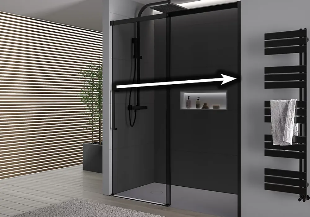 Porte De Douche|Bernstein Paroi de douche en niche 195x110cm, profil noir mat, Verre gris 8mm, Cabine de douche encastrée porte coulissante - DX906 FLEX