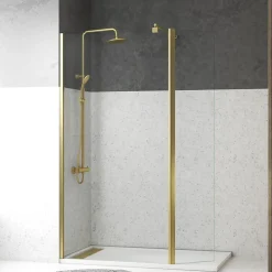 Paroi De Douche|Aurlane Paroi de Douche et Volet Pivotant 100+40x200 cm - Profilé + Barre de Fixation Or Doré Brossé