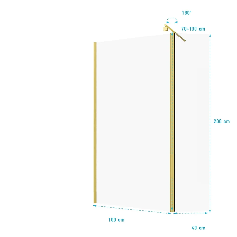 Paroi De Douche|Aurlane Paroi de Douche et Volet Pivotant 100+40x200 cm - Profilé + Barre de Fixation Or Doré Brossé