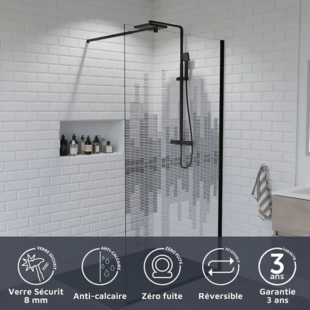 Paroi De Douche|Cuisibane Paroi de douche fixe 110 cm x 200 cm motif MANHATTAN - Verre 8 mm