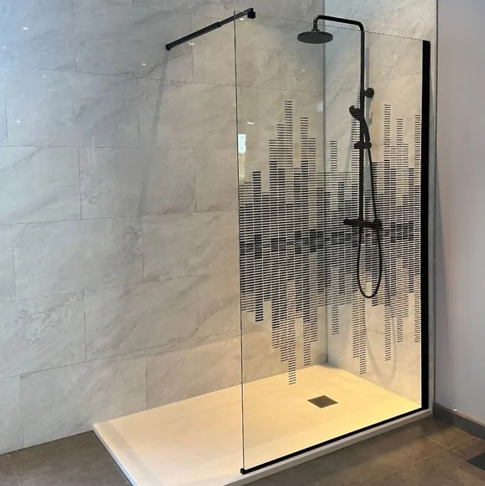 Paroi De Douche|Cuisibane Paroi de douche fixe 110 cm x 200 cm motif MANHATTAN - Verre 8 mm
