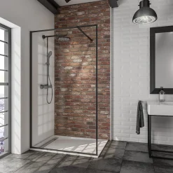 Paroi De Douche| Paroi de douche fixe à l'italienne l.100xH.200cm, Walk In, verre transparent 6mm, profilé noir mat, Schulte New Style