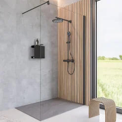 Paroi de douche fixe à l'italienne l.120xH.190cm, Walk In, verre transparent anticalcaire 6mm, profilé noir, Schulte NewStyle