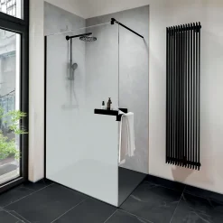 Paroi De Douche| Paroi de douche fixe à l'italienne l.140xH.200cm, verre brume 6mm, profilé noir mat, Schulte NewStyle