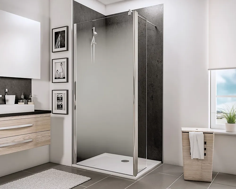Paroi De Douche| Paroi de douche fixe à l'italienne avec volet pivotant l.120xH.190cm, Walk In, verre transparent anticalcaire 6mm, décor Brouillard, Schulte NewStyle