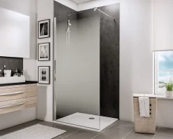 Paroi De Douche| Paroi de douche fixe à l'italienne l.100xH.190cm, Walk In, verre transparent anticalcaire 5-6mm, décor Brouillard, profilé chromé, Schulte NewStyle