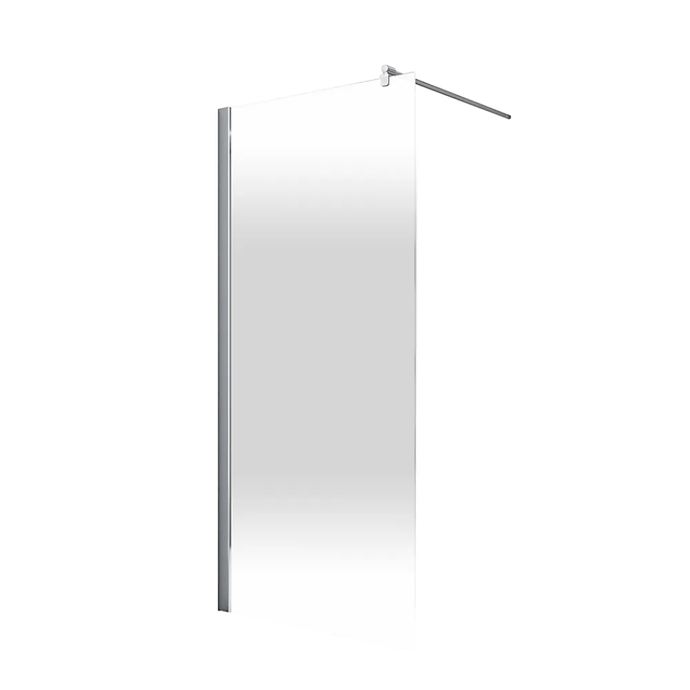 Paroi De Douche| Paroi de douche fixe à l'italienne l.100xH.190cm, Walk In, verre transparent anticalcaire 5-6mm, décor Brouillard, profilé chromé, Schulte NewStyle
