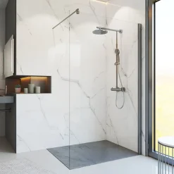 Paroi de douche fixe à l'italienne l.90xH.200cm, Walk In, verre transparent anticalcaire 6mm, profilé gun metal, Schulte NewStyle