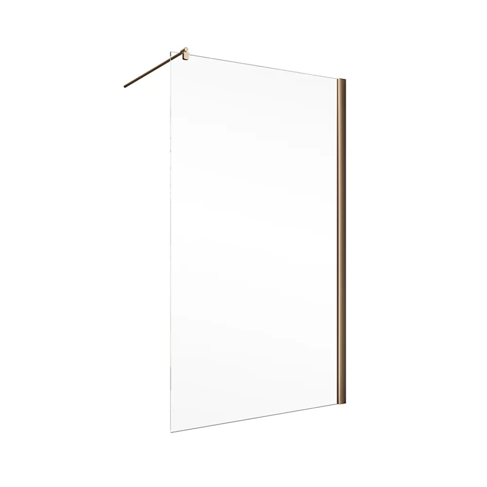 Paroi De Douche| Paroi de douche fixe à l'italienne l.120xH.200cm, Walk In, verre transparent anticalcaire 6mm, profilé cuivré, Schulte NewStyle