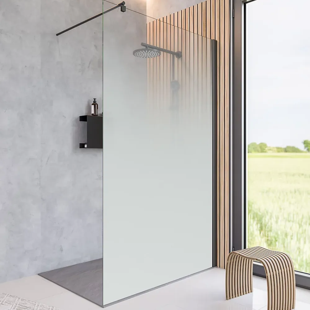 Paroi de douche fixe à l'italienne l.120xH.200cm, verre brume 6mm, profilé noir mat, Schulte NewStyle
