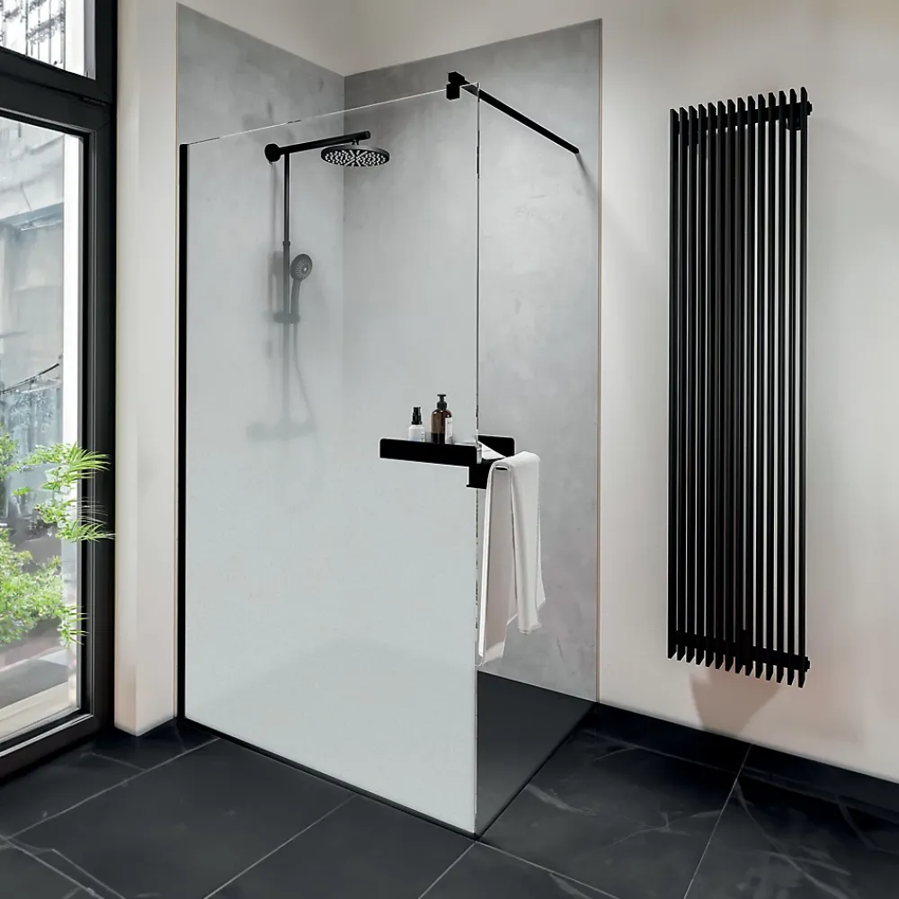 Paroi de douche fixe à l'italienne l.120xH.200cm, verre brume 6mm, profilé noir mat, Schulte NewStyle