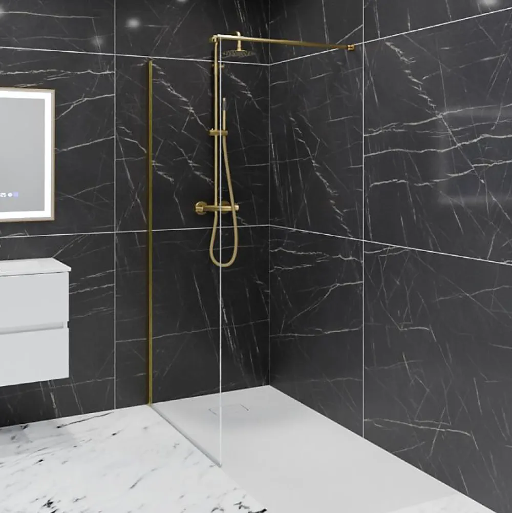 Paroi De Douche|Cuisibane Paroi de douche fixe dorée 100 cm x 200 cm GOLDY - Verre 8 mm