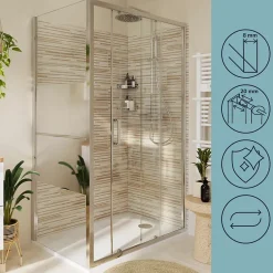 Paroi De Douche|GoodHome Paroi de douche fixe l.90 x H.195 cm, bandes miroir, profilés alu chrome, Ledava