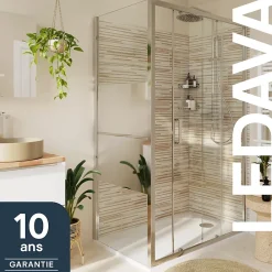 Paroi De Douche|GoodHome Paroi de douche fixe l.80 x H.195 cm, bandes miroir, profilés alu chrome, Ledava