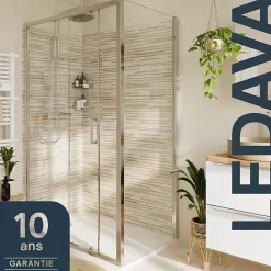 Paroi De Douche|GoodHome Paroi de douche fixe l.90 x H.195 cm, verre transparent, profilés alu chrome, Ledava