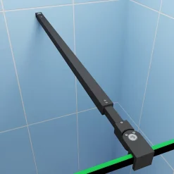 Paroi De Douche| Paroi de douche fixe noir 100x200 cm verre 8mm anticalcaire style moderne + étagère alu 100 cm + barre fixation 73-120 cm