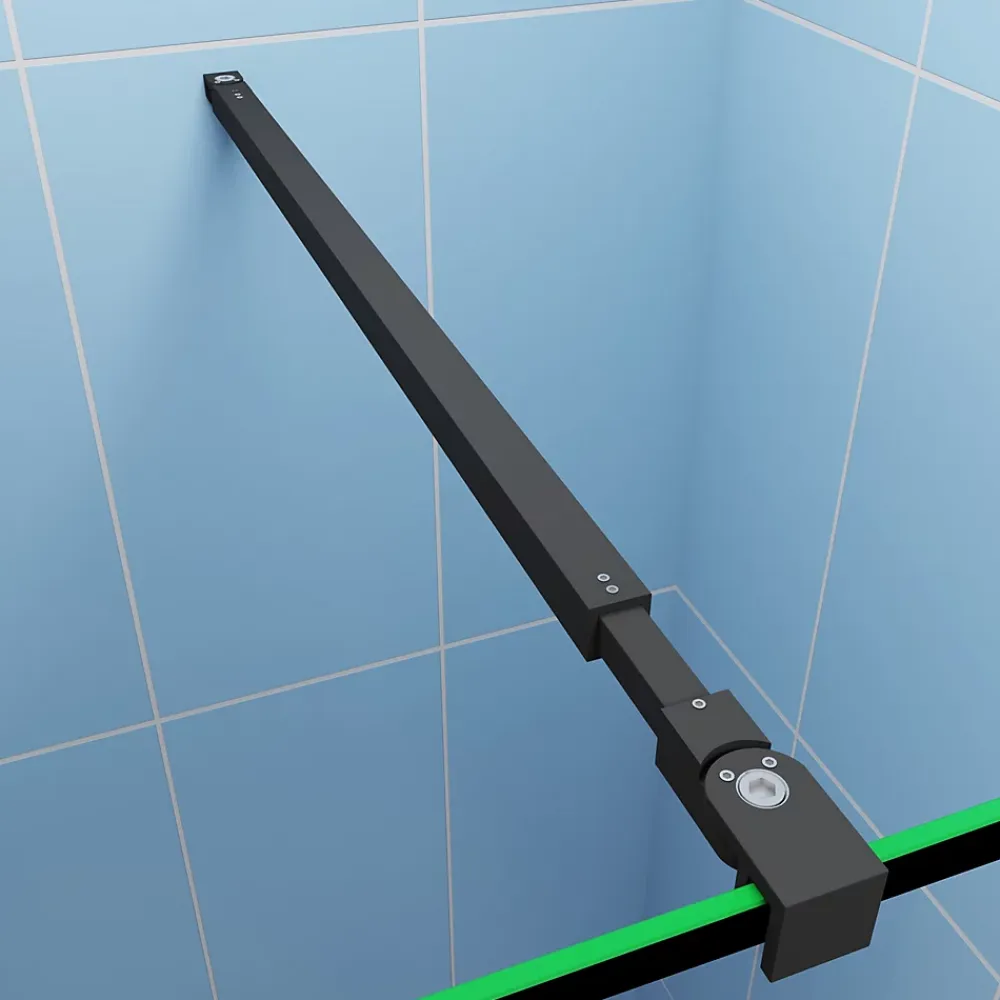 Paroi De Douche| Paroi de douche fixe noir 100x200 cm verre 8mm anticalcaire style moderne + étagère alu 100 cm + barre fixation 73-120 cm