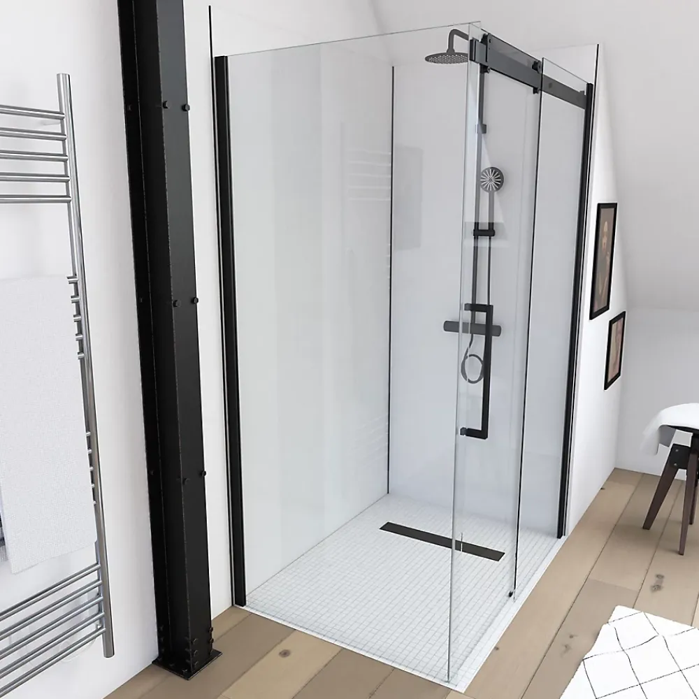 Galedo Paroi de douche fixe noir Rolling transparente 80cm