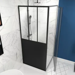 Paroi de douche fixe noir Galedo Fabrik transparent 80cm
