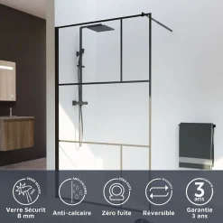 Paroi De Douche|Cuisibane Paroi de douche industrielle noire ATELIA 120 cm