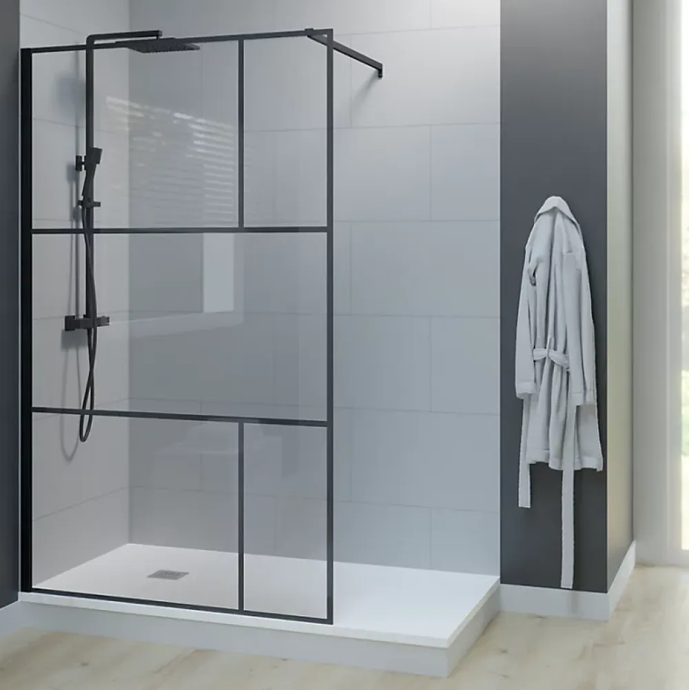 Paroi De Douche|Cuisibane Paroi de douche industrielle noire ATELIA 120 cm