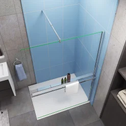 Paroi De Douche| Paroi de douche italienne 120x200 cm + verre 8mm anticalcaire + barre extensible 70-120 cm + étagère de Douche alu 120 cm