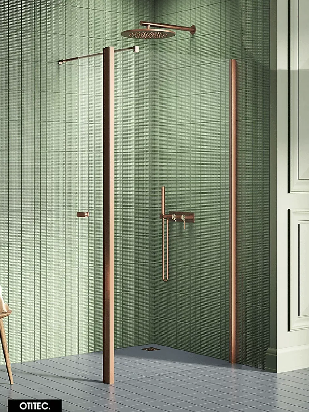 Otitec Paroi de Douche Italienne - 90 x 195 - SEPTIA CUIVRE BROSSE - Retour Pivotant 54 cm - Cuivre Brossé