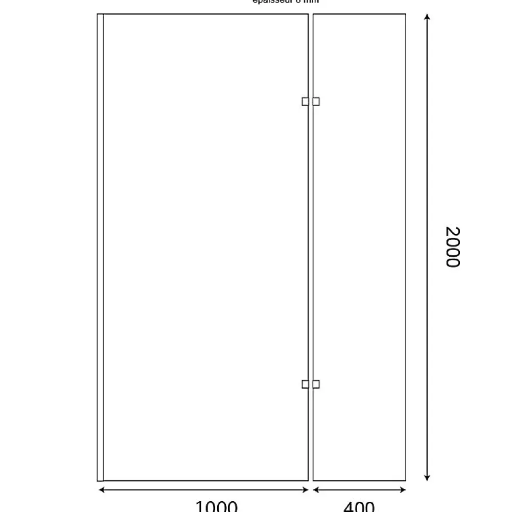 Cuisibane Paroi de douche italienne 100+40 x 200cm CALYPSO verre 8 mm avec volet pivotant
