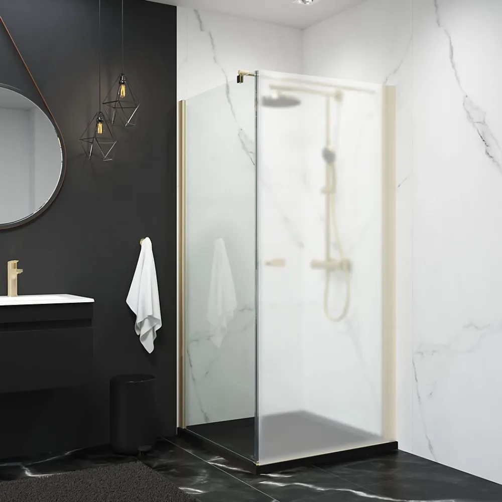 Paroi de douche latéral pour porte pivotante, l.80 x H.193 cm, verre transparent, profilé or, Schulte NewStyle