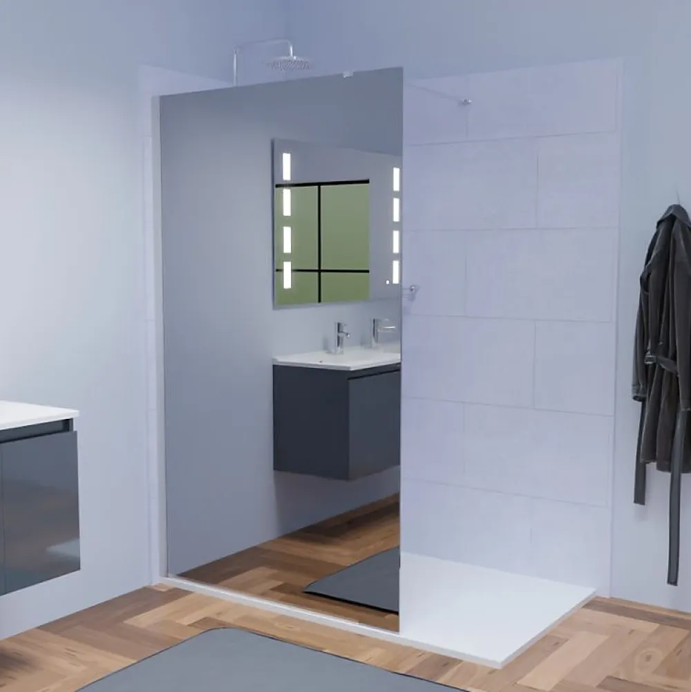 Cuisibane Paroi de douche miroir 120 cm MAORA - Verre 8 mm anticalcaire