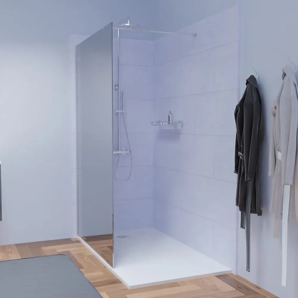 Cuisibane Paroi de douche miroir 120 cm MAORA - Verre 8 mm anticalcaire