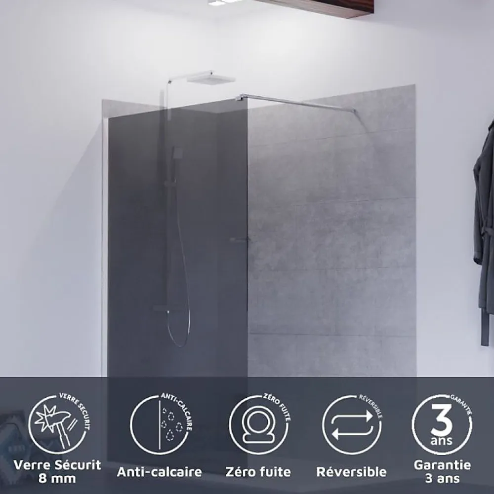 Paroi De Douche|Cuisibane Paroi de douche miroir effet fumé 100 cm PSYCHE - Verre 8 mm securit