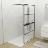 Cuisibane Paroi de douche noir mat avec porte-serviette et tablette DARKY 110 cm