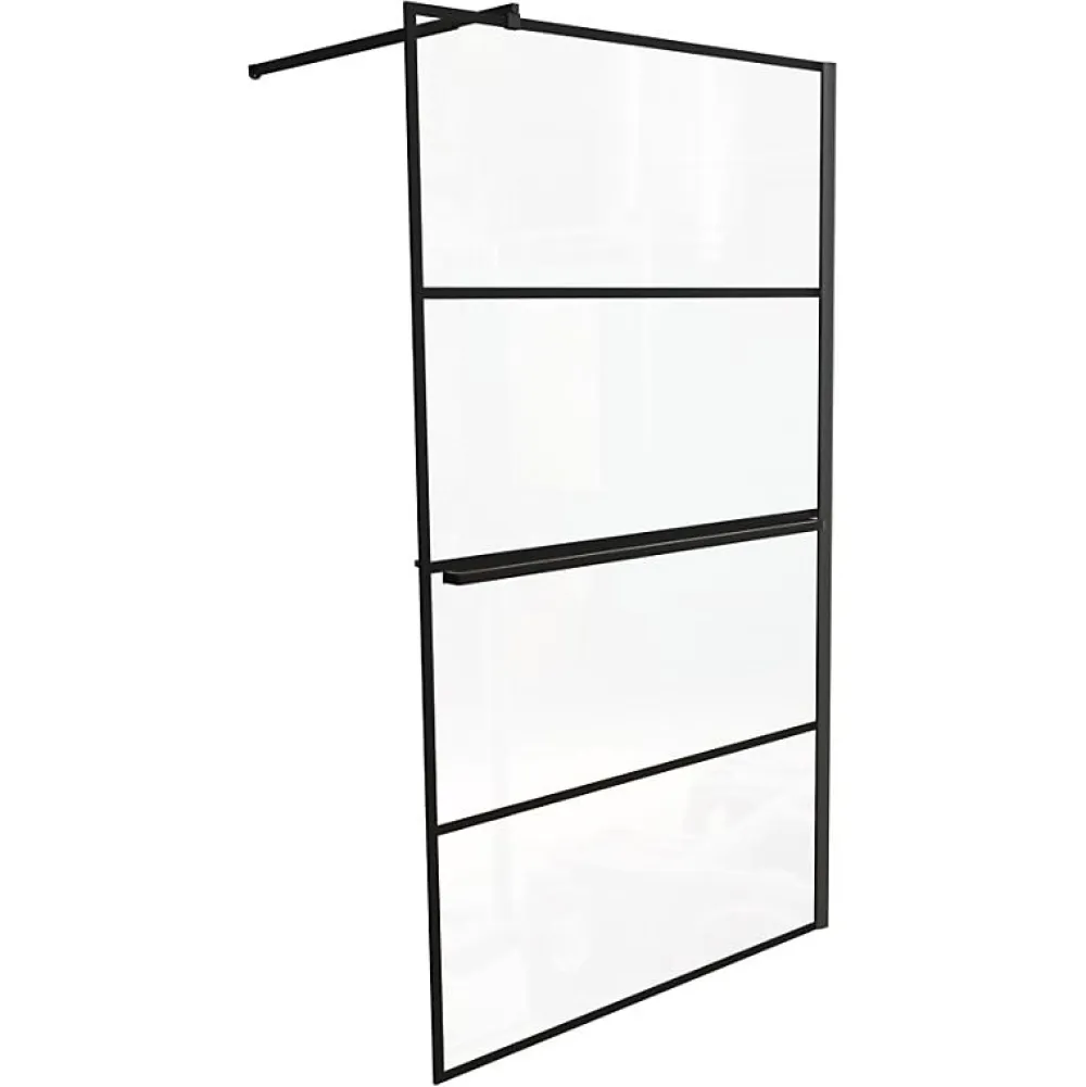 Cuisibane Paroi de douche noir mat avec porte-serviette et tablette DARKY 110 cm