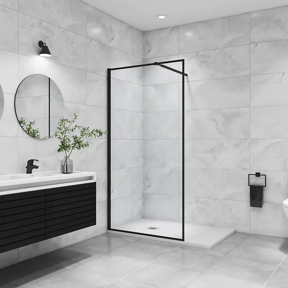 Paroi De Douche|AICA Sanitaire Paroi de douche noire 120x200cm paroi de douche à l'italienne verre anticalcaire avec barre de fixation noire 73-120cm en carré