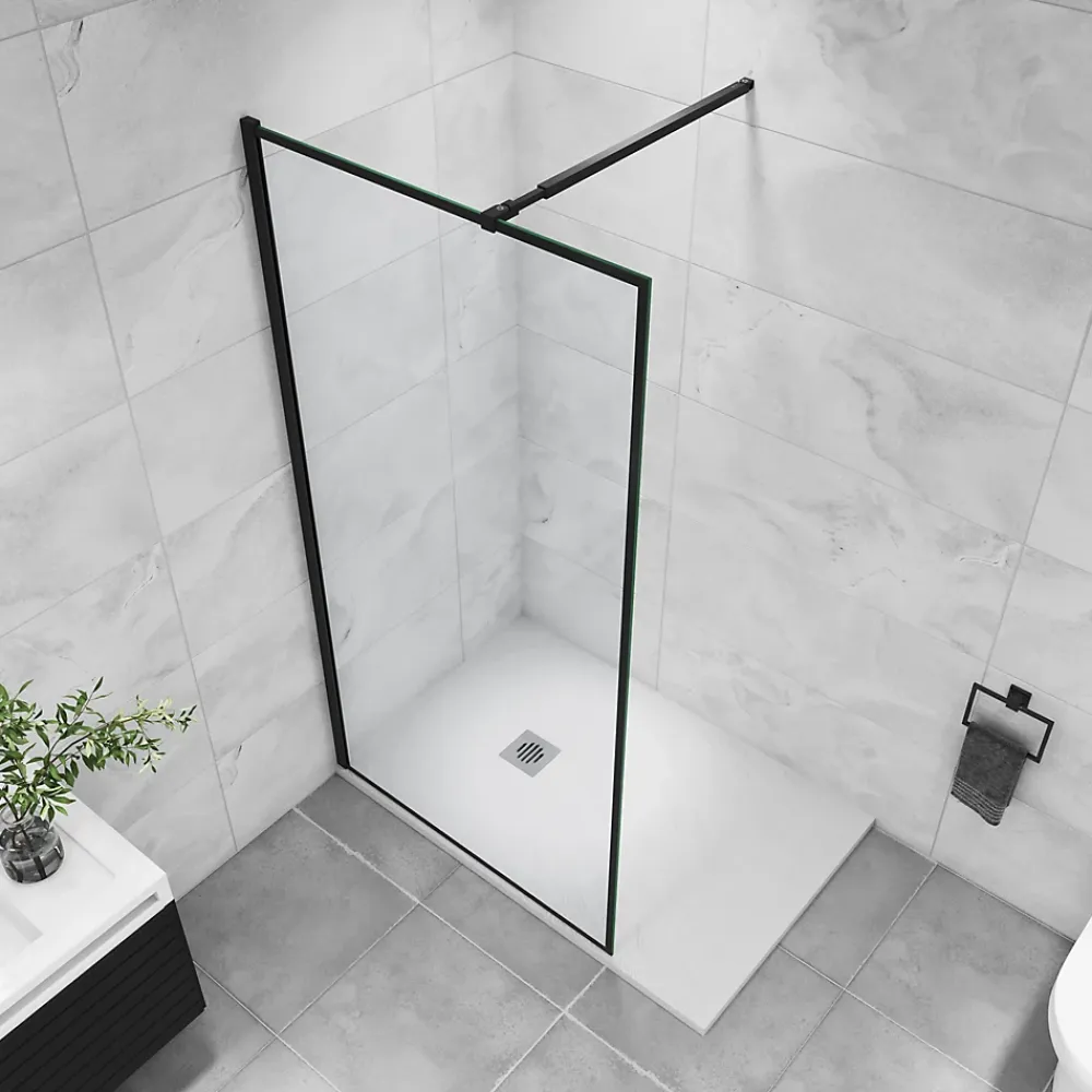 Paroi De Douche|AICA Sanitaire Paroi de douche noire 120x200cm paroi de douche à l'italienne verre anticalcaire avec barre de fixation noire 73-120cm en carré