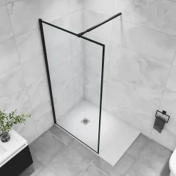 Paroi De Douche|AICA Sanitaire Paroi de douche noire 100x200cm paroi de douche à l'italienne verre anticalcaire avec barre de fixation noire 73-120cm en carré