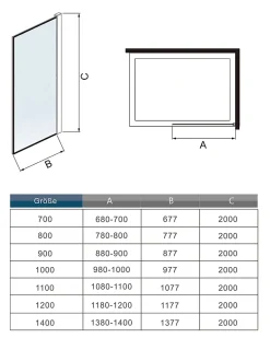 Paroi De Douche|AICA Sanitaire Paroi de douche noire 100x200cm paroi de douche à l'italienne verre anticalcaire avec barre de fixation noire 73-120cm en carré
