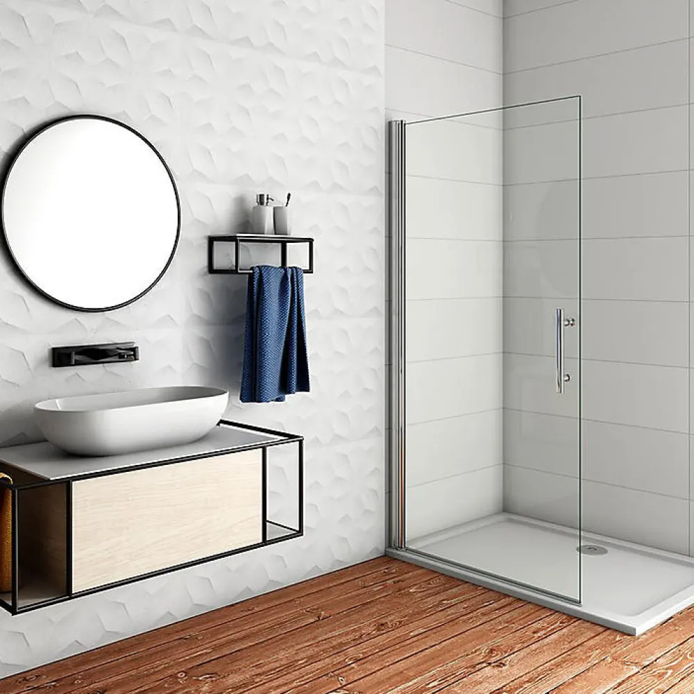 Paroi De Douche|AICA Sanitaire Paroi de Douche Pivotante - 6 mm Verre Anticalcaire - 66 x197 cm - installer réversible - alu Chrome