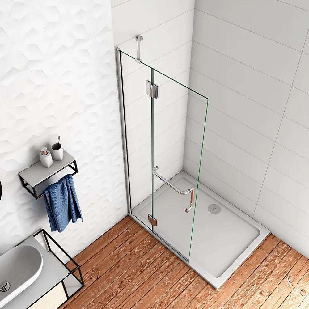 Paroi De Douche|AICA Sanitaire Paroi de Douche Pivotante - 8 mm Verre Anticalcaire - 80 x190 cm avec Porte-Serviette Intégré - alu Chrome