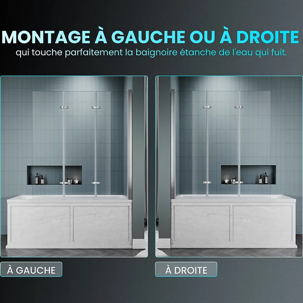 Paroi De Douche Pliante 130x130cm SIRHONA Porte de douche , Pare Baignoire 3 volets