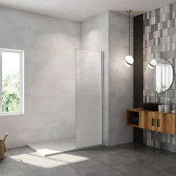 Paroi de douche verre trempé sérigraphié Brume en 8 mm verre - 50 x 200 cm - Profilés chrome et Intimité & élégance