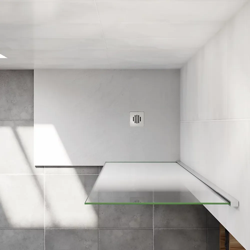 Paroi de douche verre trempé sérigraphié Brume en 8 mm verre - 50 x 200 cm - Profilés chrome et Intimité & élégance