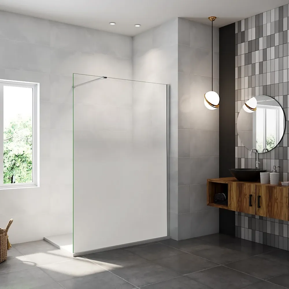 Paroi De Douche| Paroi de douche verre trempé sérigraphié Brume en 8 mm verre - 120 x 200 cm - Profilés chrome avec barre de fixation 90cm