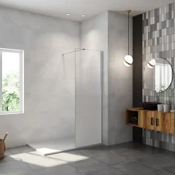 Paroi De Douche| Paroi de douche verre trempé sérigraphié Brume en 8 mm verre - 90 x 200 cm - Profilés chrome avec barre de fixation 90cm