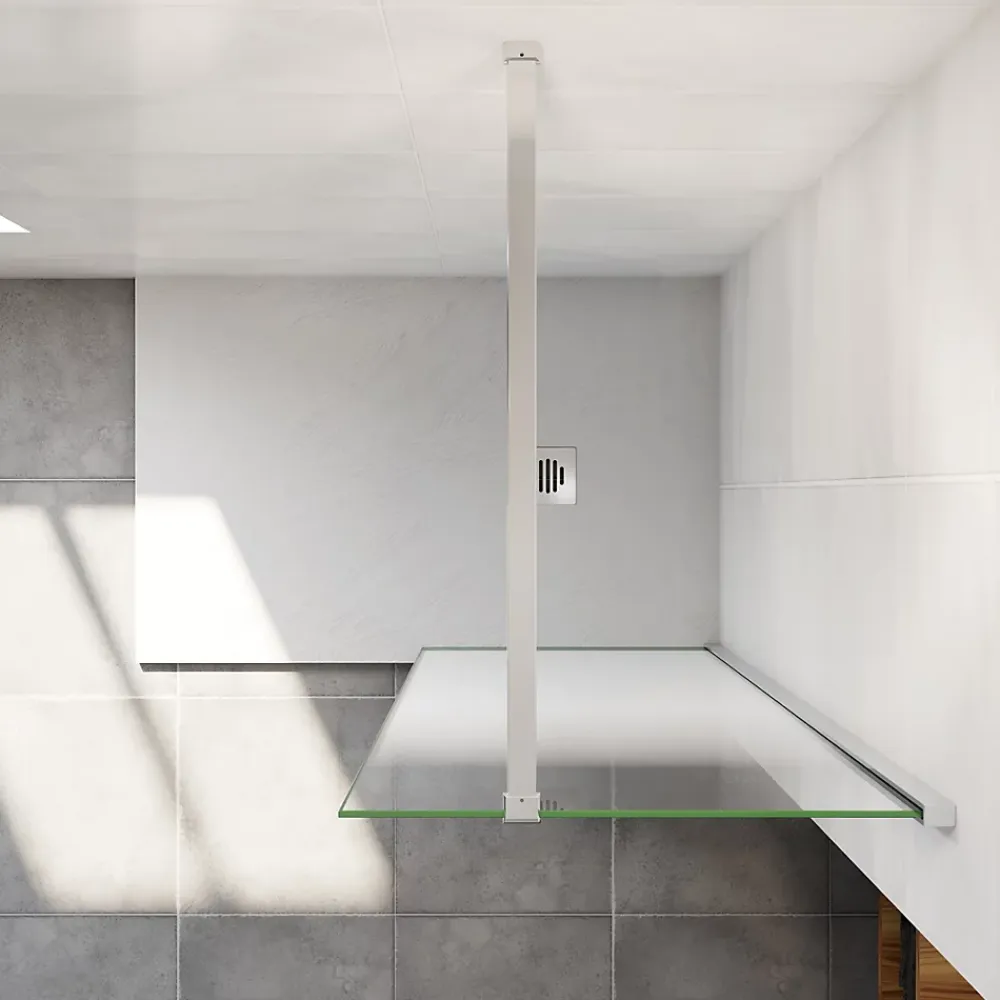 Paroi de douche verre trempé sérigraphié Brume en 8 mm verre - 50 x 200 cm - Profilés chrome avec barre de fixation 90cm