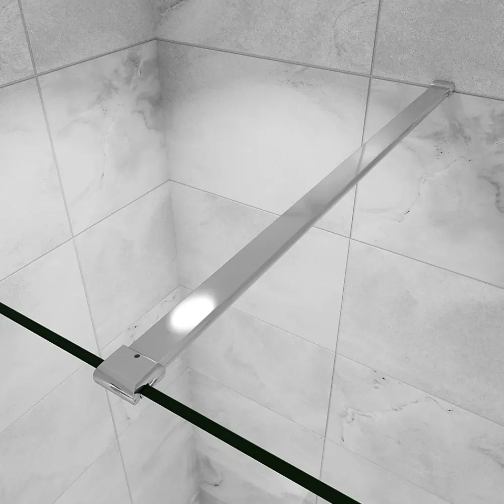 Paroi de douche verre trempé sérigraphié Brume en 8 mm verre - 50 x 200 cm - Profilés chrome avec barre de fixation 90cm