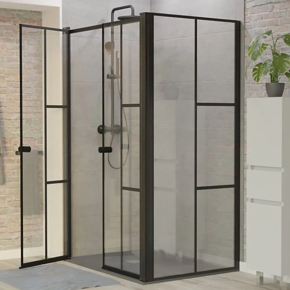 Porte De Douche|Cuisibane Paroi de douche verrière d'angle pivotante ATELIA double battant 120 cm x 80 cm